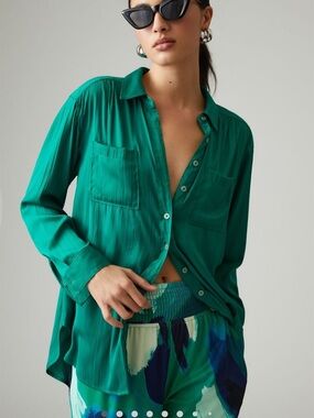 Anthropologie Emerald Green Button-Down Women's Shirt